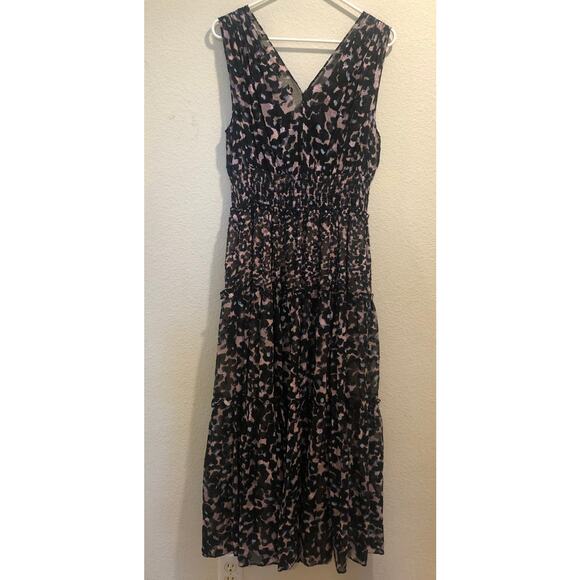 Rebecca Taylor Black Combo Oleander Leopard Print Silk Blend Maxi Dress Size 10 - Picture 3 of 6